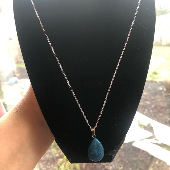 Blue Ocean Jasper Pendant on Silver Chain - Picture 2 of 3